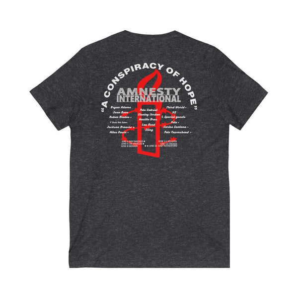 1986 Amnesty International Conspiracy Of Hope Vintage Concert Tour Shirt Unisex Jersey Short Sleeve V-Neck Tee