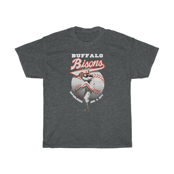 Buffalo Bisons Vintage Screens Stars Best 1980s Rare Minor League Baseball New York Usa Spell Out Single Stitch Giant Logo Graphic T shirt Unisex Heavy Cotton Tee