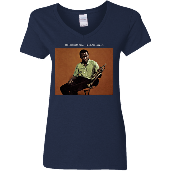 Miles Davis Milestones Ladies V-Neck T-Shirt 510