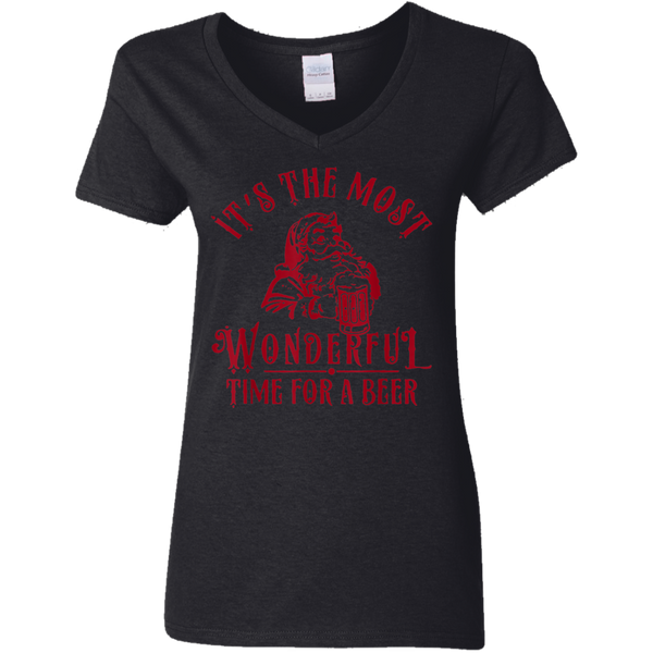 Santa Claus It's The Most Wonderful Time For A Beer Christmas Funny Ladies V-Neck T-Shirt 2111