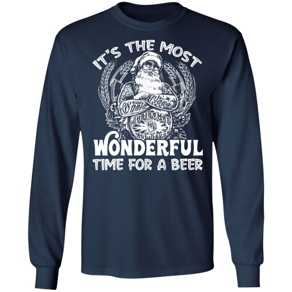 Santa Claus It's The Most Wonderful Time For A Beer - Christmas Funny Long Sleeve 2111
