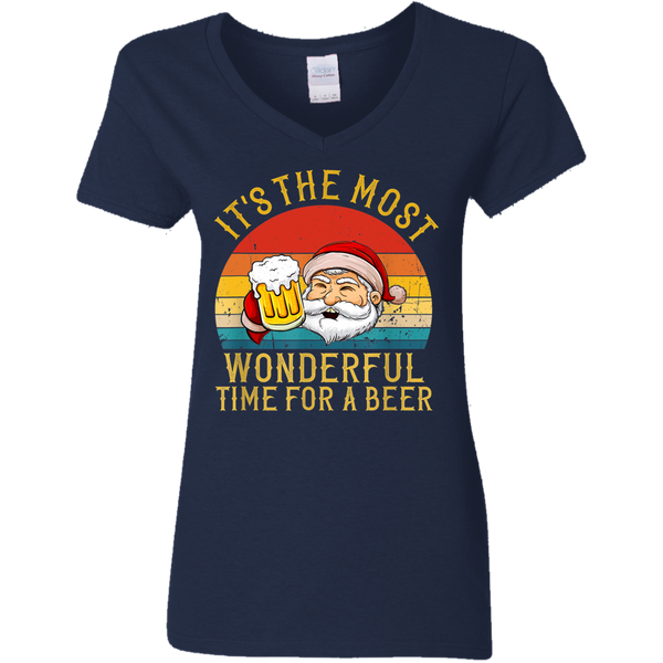 Santa Claus It's The Most Wonderful Time For A Beer - Vintage Ladies V-Neck T-Shirt 2011