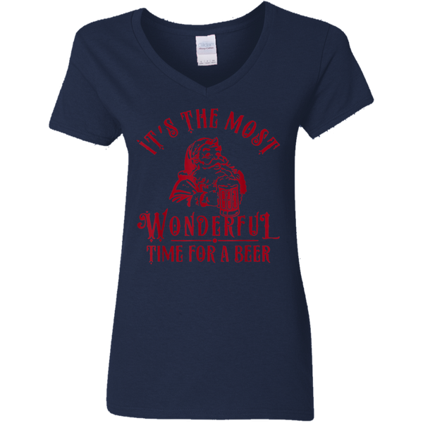 Santa Claus It's The Most Wonderful Time For A Beer Christmas Funny Ladies V-Neck T-Shirt 2111