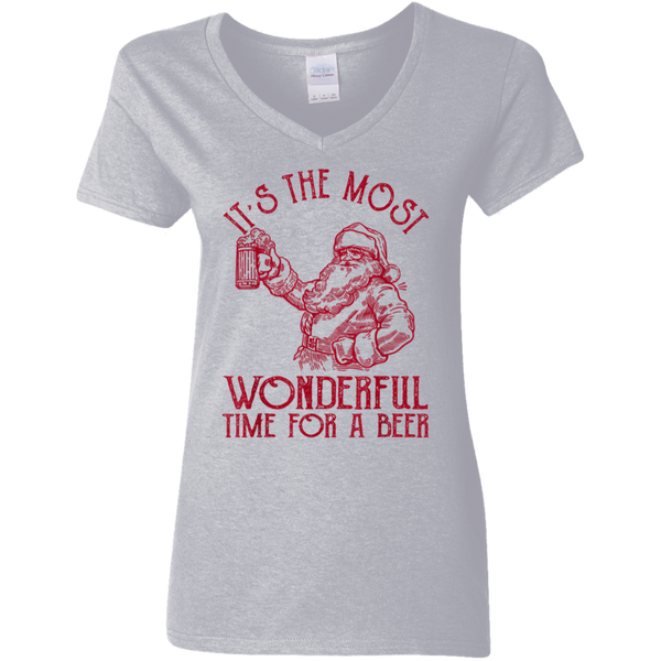 Santa Claus It's The Most Wonderful Time For A Beer  Christmas Ladies V-Neck T-Shirt 2011