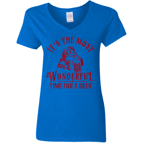 Santa Claus It's The Most Wonderful Time For A Beer Christmas Funny Ladies V-Neck T-Shirt 2111