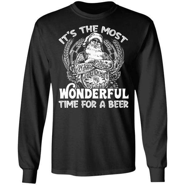 Santa Claus It's The Most Wonderful Time For A Beer - Christmas Funny Long Sleeve 2111