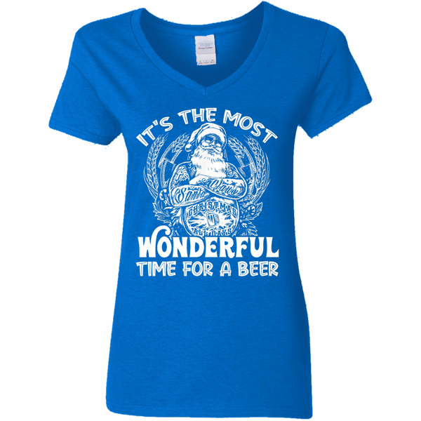 Santa Claus It's The Most Wonderful Time For A Beer - Christmas Funny Ladies V-Neck T-Shirt 2111
