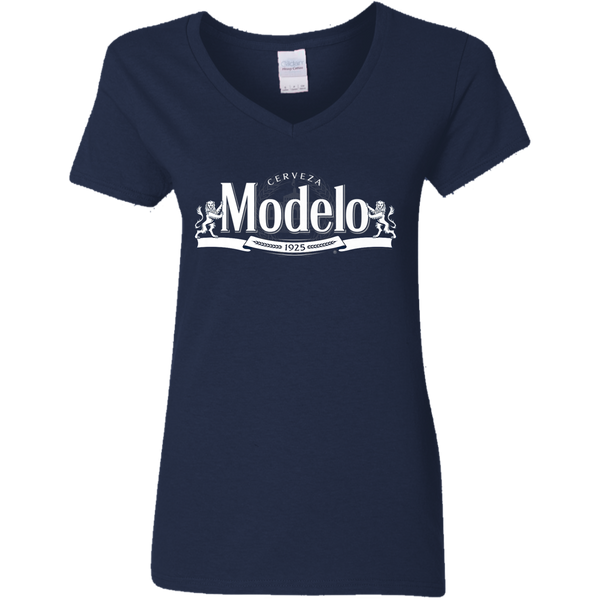 Modelo White Logo Premium Ladies V-Neck T-Shirt 0511