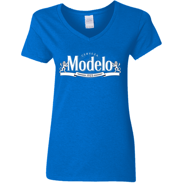 Modelo White Logo Premium Ladies V-Neck T-Shirt 0511