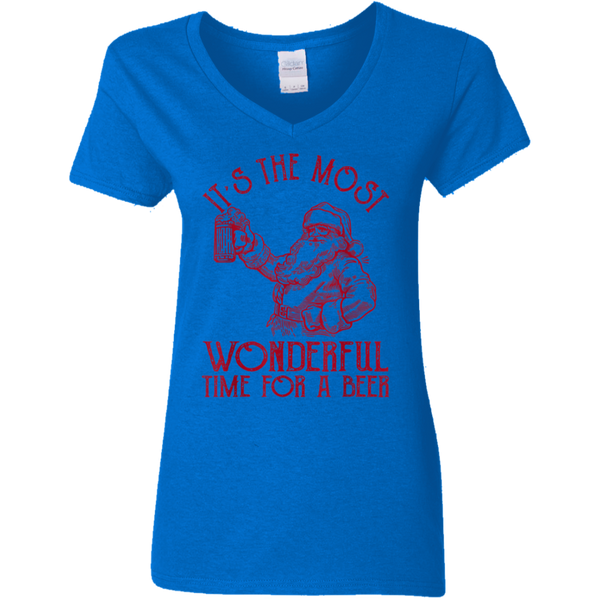 Santa Claus It's The Most Wonderful Time For A Beer  Christmas Ladies V-Neck T-Shirt 2011