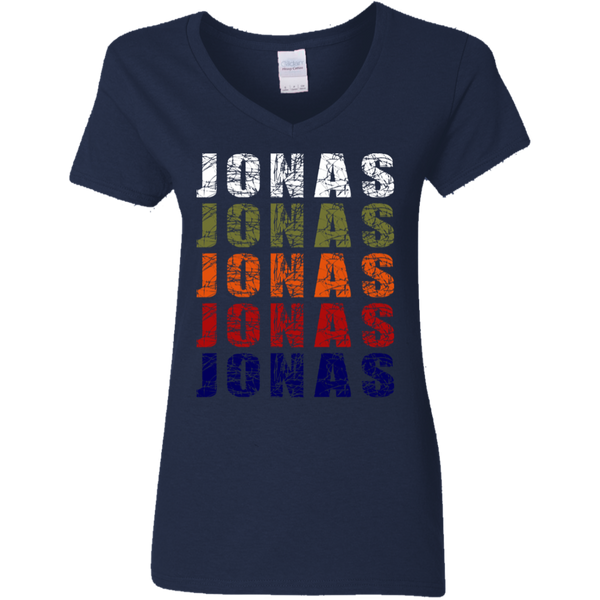 Jonas Brothers - Jonas Retro Wordmark Pattern Vintage gift Ladies V-Neck T-Shirt 0711