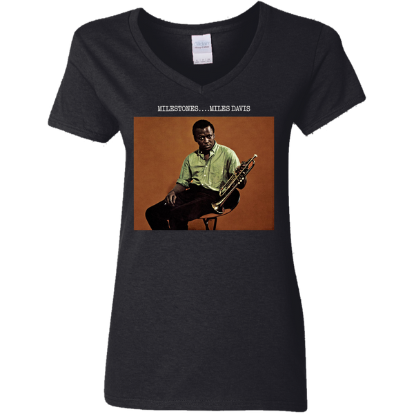 Miles Davis Milestones Ladies V-Neck T-Shirt 510