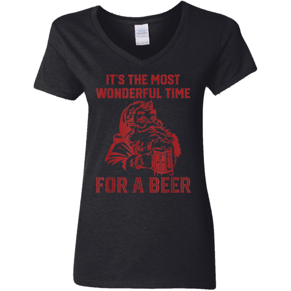 Santa Claus It's The Most Wonderful Time For A Bee Ladies V-Neck T-Shirt 2111