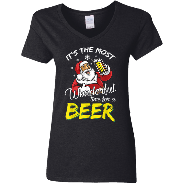 Santa Claus It's The Most Wonderful Time For A Beer - Christmas Gift Ladies V-Neck T-Shirt 2111