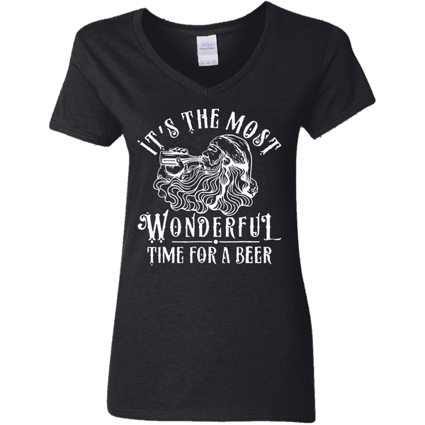 Santa Claus - It's The Most Wonderful Time For A Beer Ladies V-Neck T-Shirt 2111
