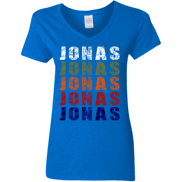 Jonas Brothers - Jonas Retro Wordmark Pattern Vintage gift Ladies V-Neck T-Shirt 0711