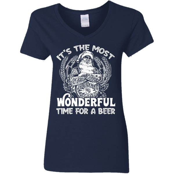 Santa Claus It's The Most Wonderful Time For A Beer - Christmas Funny Ladies V-Neck T-Shirt 2011
