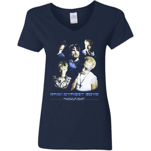 Vintage Backstreet Boys Black & Blue World Tour Gildan Ladies V-Neck T-Shirt 2311
