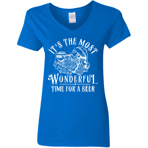 Santa Claus - It's The Most Wonderful Time For A Beer Ladies V-Neck T-Shirt 2111