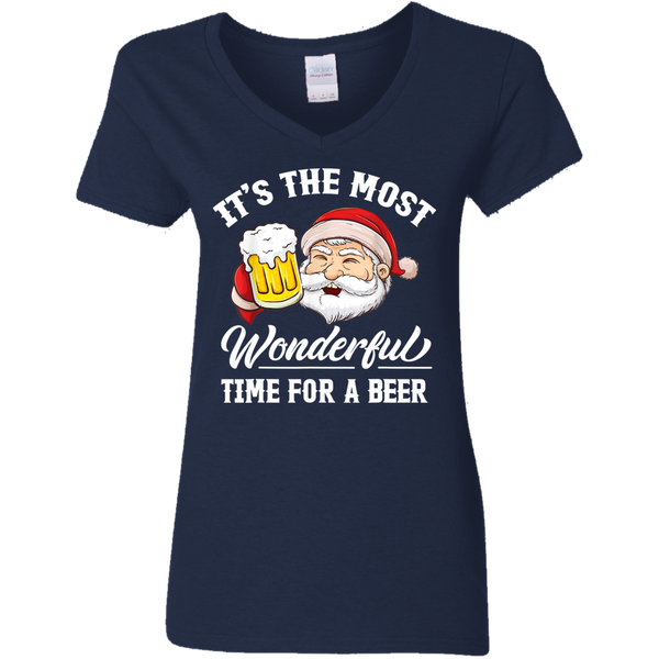 Santa Claus It's The Most Wonderful Time For A Beer christmas Gift Ladies V-Neck T-Shirt 2111