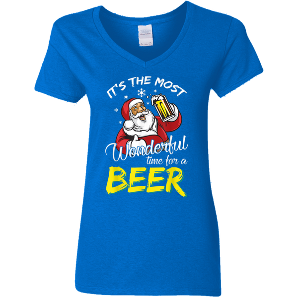 Santa Claus It's The Most Wonderful Time For A Beer - Christmas Gift Ladies V-Neck T-Shirt 2011