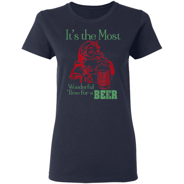 Santa Claus It's The Most Wonderful Time For A Beer - Funny Christmas Women T-Shirt 2111