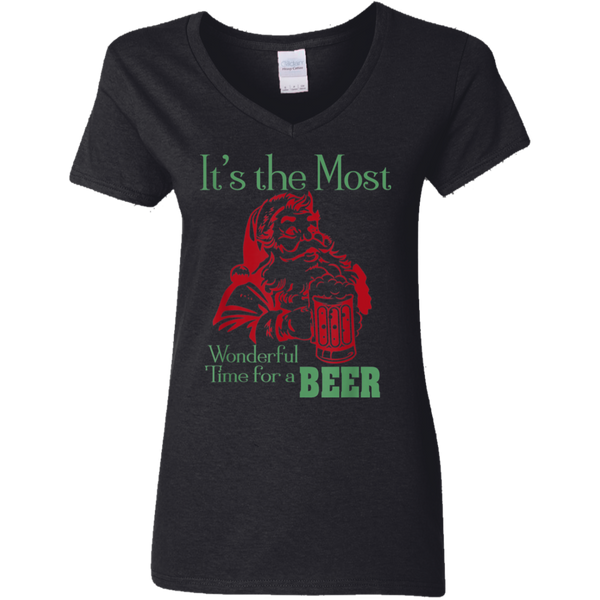 Santa Claus It's The Most Wonderful Time For A Beer - Funny Christmas Ladies V-Neck T-Shirt 2111