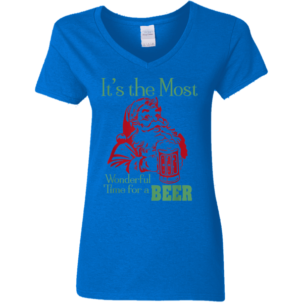 Santa Claus It's The Most Wonderful Time For A Beer - Funny Christmas Ladies V-Neck T-Shirt 2111