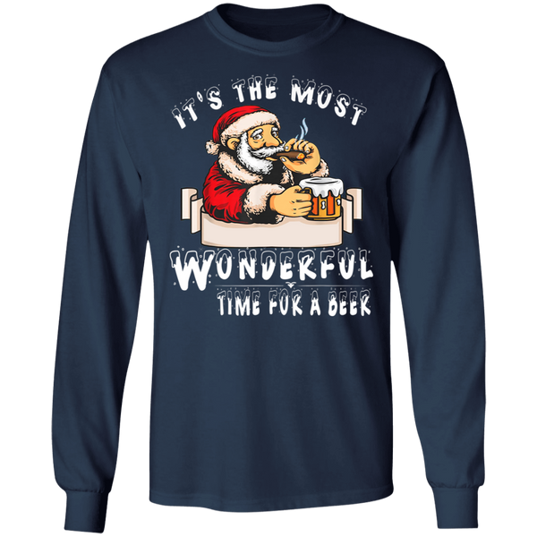 Santa Claus Christmas It's The Most Wonderful Time For A Beer Long Sleeve 2111