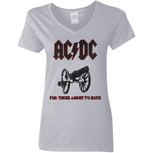 vintage 1981 ACDC For Those About to Rock Tour Jersey Ladies V-Neck T-Shirt 1110
