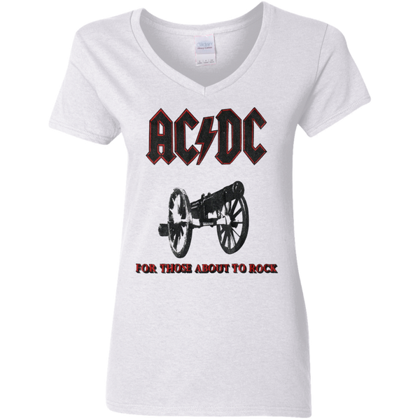 vintage 1981 ACDC For Those About to Rock Tour Jersey Ladies V-Neck T-Shirt 1110