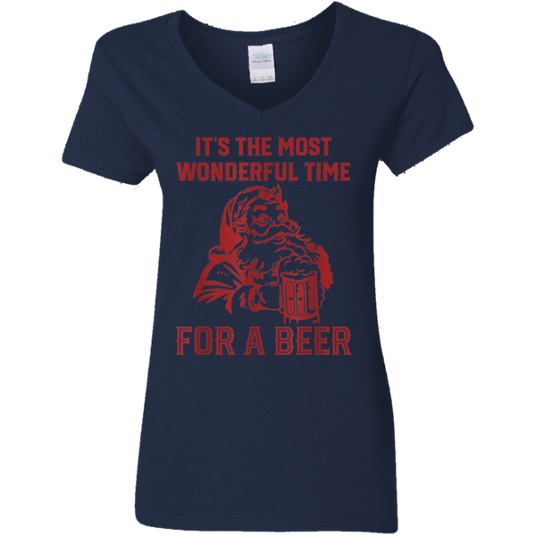 Santa Claus It's The Most Wonderful Time For A Bee Ladies V-Neck T-Shirt 2111