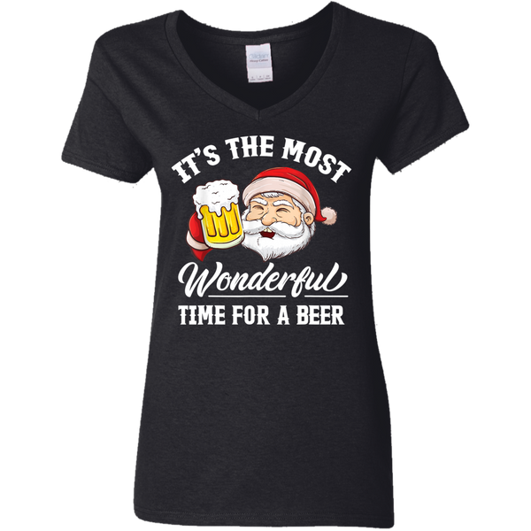Santa Claus It's The Most Wonderful Time For A Beer christmas Gift Ladies V-Neck T-Shirt 2011