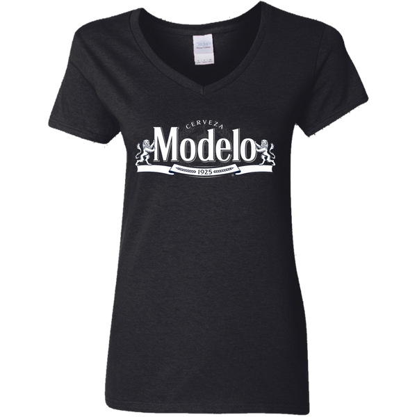 Modelo White Logo Premium Ladies V-Neck T-Shirt 0511