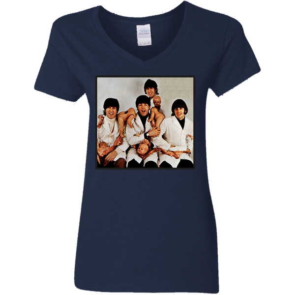 Vintage 70s BEATLES Butcher Cover promo original Gildan Ladies V-Neck T-Shirt 2311