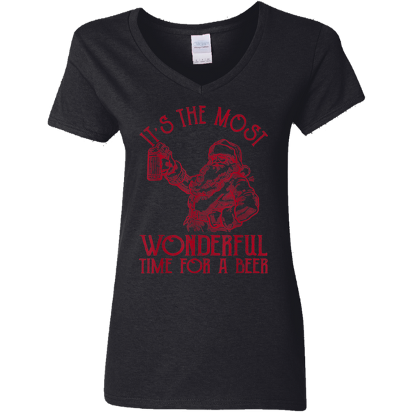 Santa Claus It's The Most Wonderful Time For A Beer  Christmas Ladies V-Neck T-Shirt 2111