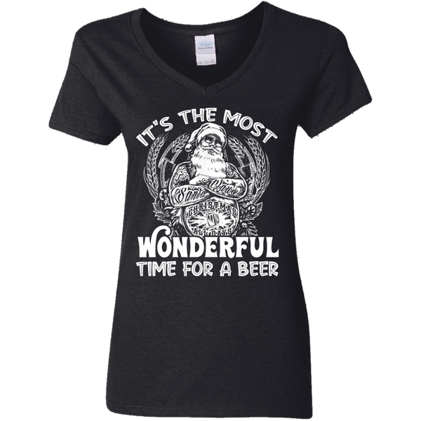 Santa Claus It's The Most Wonderful Time For A Beer - Christmas Funny Ladies V-Neck T-Shirt 2111