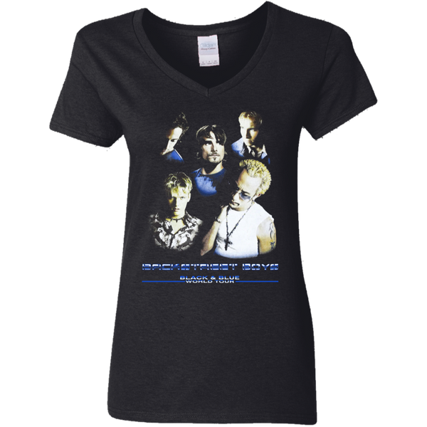Vintage Backstreet Boys Black & Blue World Tour Gildan Ladies V-Neck T-Shirt 2311