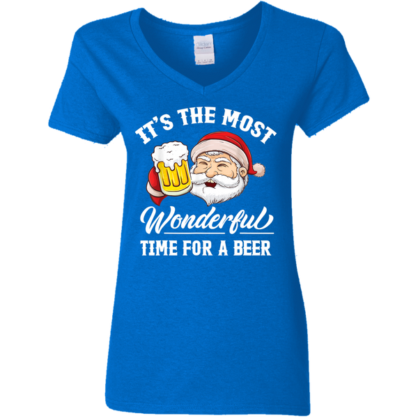 Santa Claus It's The Most Wonderful Time For A Beer christmas Gift Ladies V-Neck T-Shirt 2111