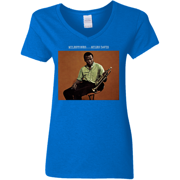 Miles Davis Milestones Ladies V-Neck T-Shirt 510