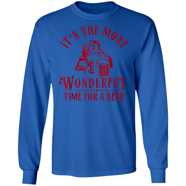 Santa Claus It's The Most Wonderful Time For A Beer Christmas Funny Long Sleeve 2111