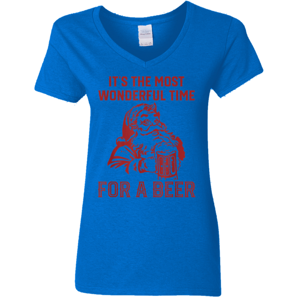 Santa Claus It's The Most Wonderful Time For A Bee Ladies V-Neck T-Shirt 2111