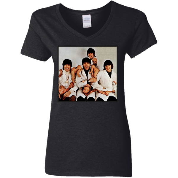 Vintage 70s BEATLES Butcher Cover promo original Gildan Ladies V-Neck T-Shirt 2311
