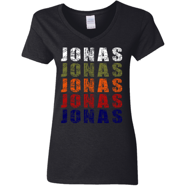 Jonas Brothers - Jonas Retro Wordmark Pattern Vintage gift Ladies V-Neck T-Shirt 0711